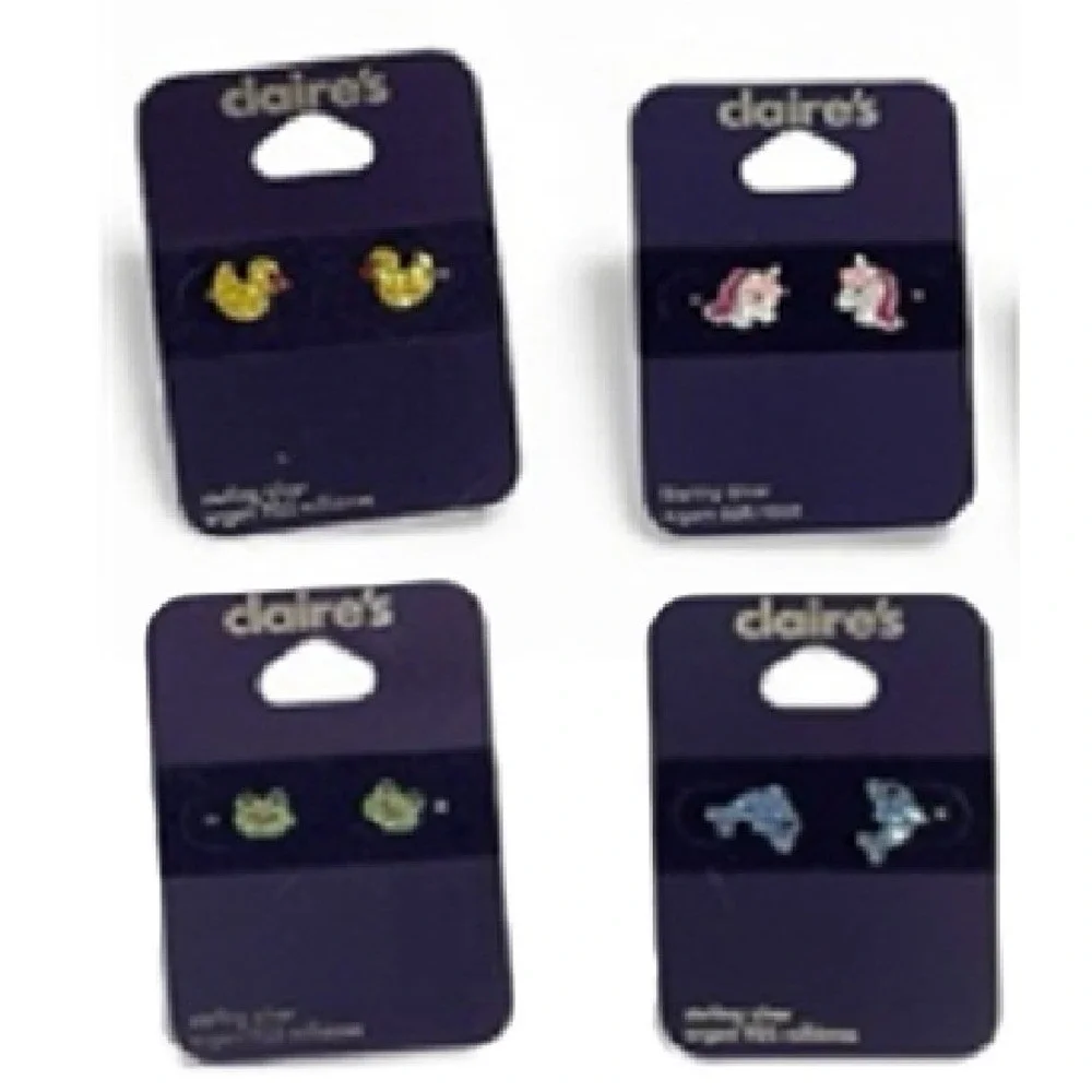 NWT‎ Set of 4 Claire's Sterling Silver Little Girl Stud Earrings